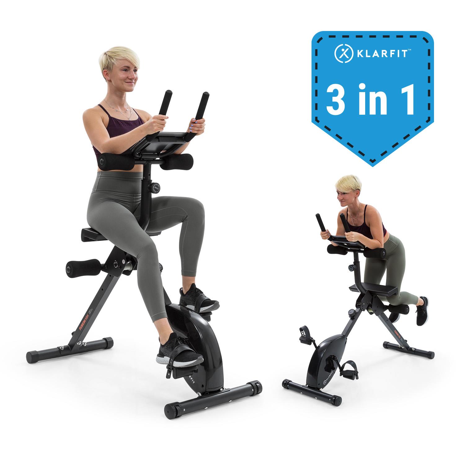 Klarfit Fusion Bike Exercise Bike Home Trainer 3in1 Cardio / Standing Bike AB Trainer