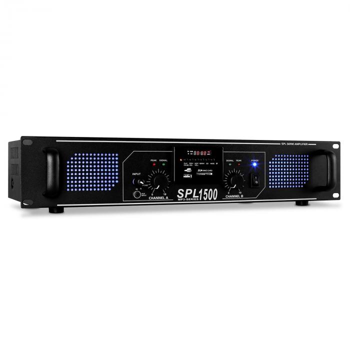 SPL1500 Watt DJ PA Hifi Amplifier SD USB MP3 System Black MP3Player