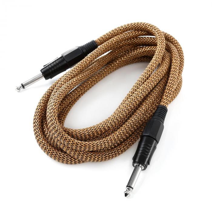 6,35mm jackkabel 3m mono textielhoes goud-zwart