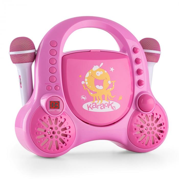 Rockpocket Kinder Karaokesystem CD AUX 2x Mikrofon Sticker Spielzeug Mikrofon in pink Singen Spielzeug Karaoke Party