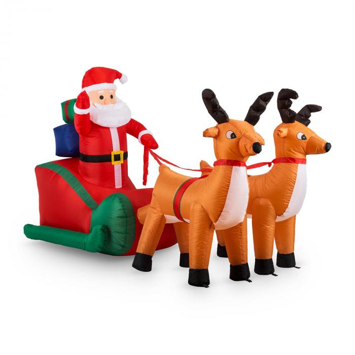 oneConcept X-mas X-press uppblåsbar jultomte släde 240cm fläkt LED