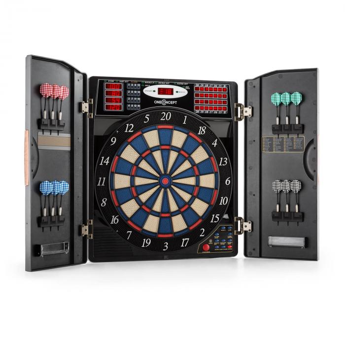 OneConcept Dartomat Electronic Dartboard Machine Includes 6 Soft Tip Darts & 6 Replacement Tips Soft Tip Darts Black 26 Games with More Than 70 Varieties Sound 