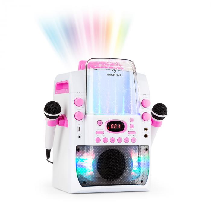 MINI KINDER KARAOKE PARTY MUSIK ANLAGE AVC AUDIO CD PLAYER 2 MIKROS WEISS PINK