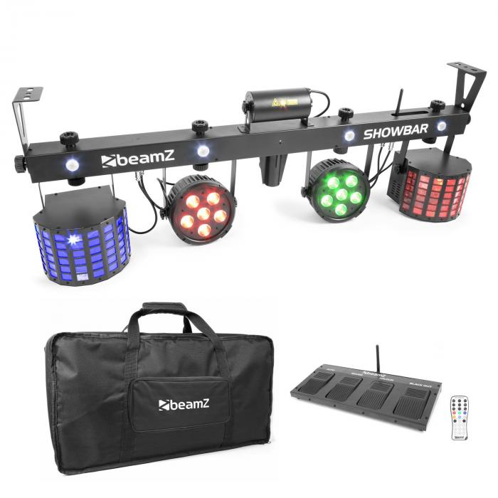 Beamz ShowBar 2x PAR 2x Butterfly laser C/Z z bezprzewodowym włącznikiem nożnym pilot