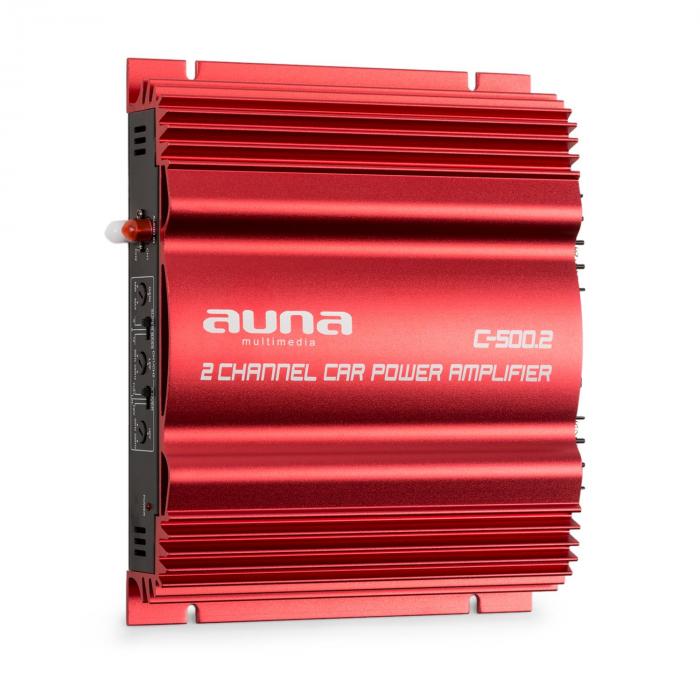 auna C500.2 • Car HiFi Verstärker • 2-Kanal Auto-Endstufe • Car Amplifier • Leistung und Tiefpass-Filter • Frequenzbereich 30 kHz • brückbar • rot 10 Hz 2 x 95 Watt RMS • regelbarer Hoch 
