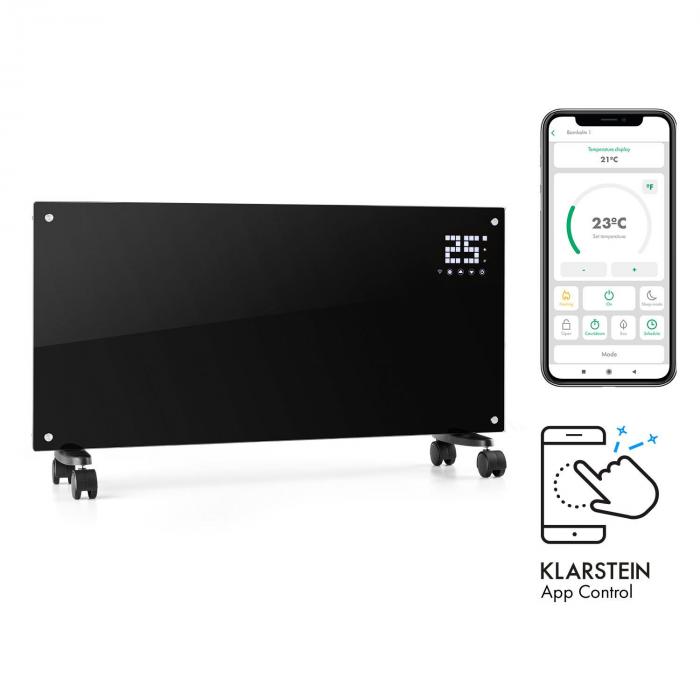 SmartHeat Design: WiFi 2000 W Riscaldatore a Convezione Display a LED Klarstein Bornholm Smart Telecomando 2 Impostazioni di Calore: 1000//2000 W IP24: a Prova di Schizzi Nero Timer 24 ore