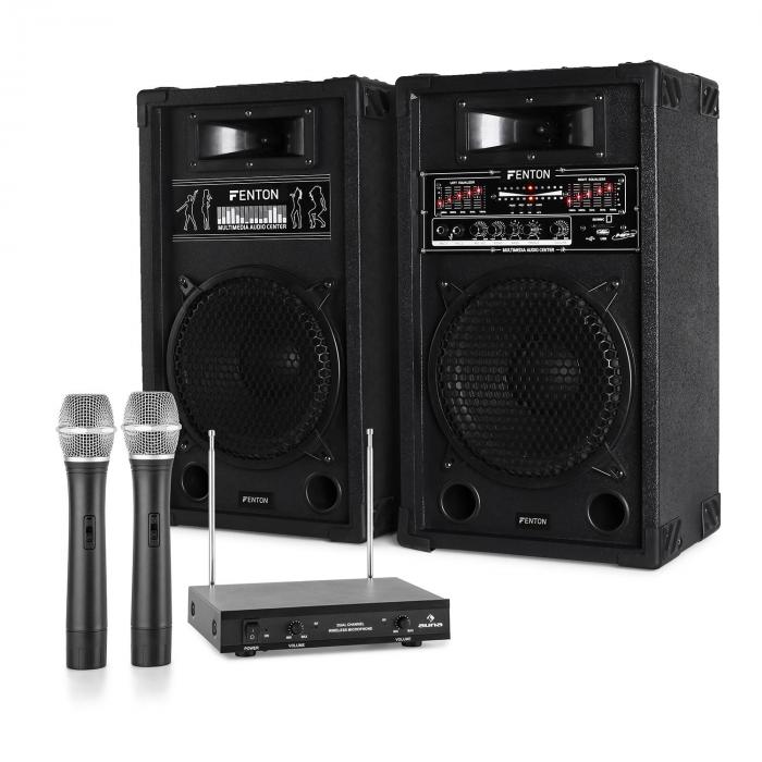 Karaokeinstallatie "STAR 10" actieve boxenset VHF draadloze microfoonset