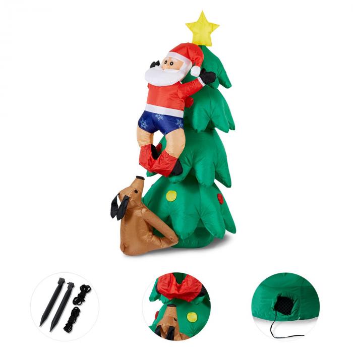 Oneconcept Santa On Tree Babbo Natale Gonfiabile 150cm Pompa 6 Led