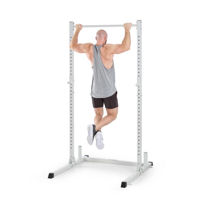 HR 1100 Weight Lifting Rack Half Rack 2 JHooks Pull Up Bar White