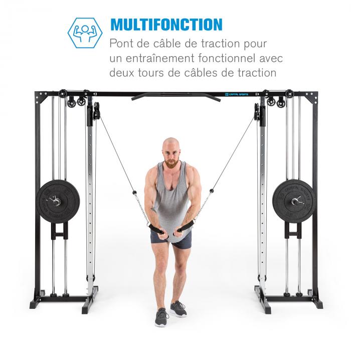 Capital Sports Cable Power Cage Station De Traction A Cable Acier 30 50mm Noir