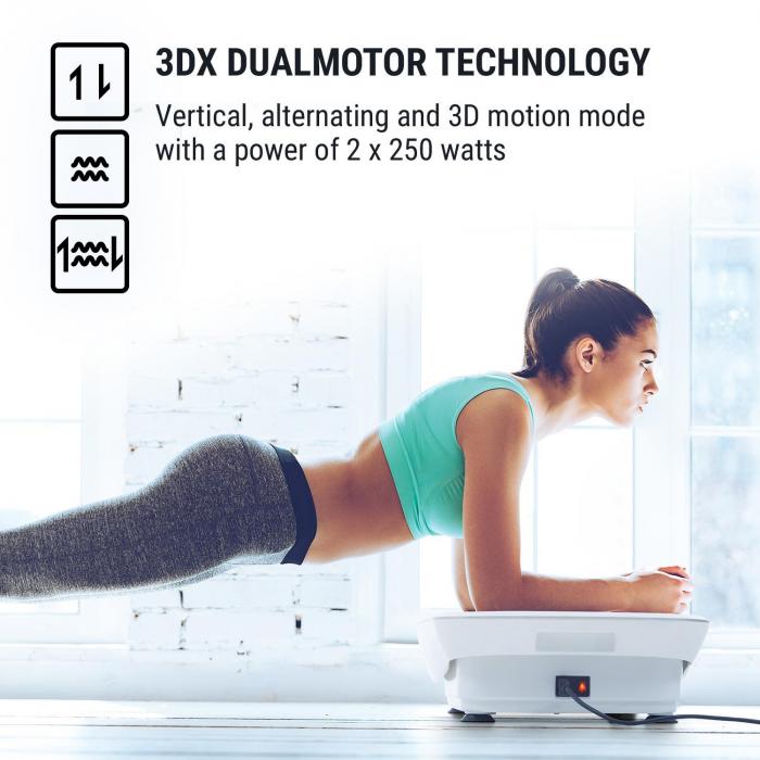 3 programmes pr/ér/égl/és 20 Vitesses Minuterie de r/églage Ecran LCD Clair Puissance: 2 x 250W 120kg Charge Max KLAR FIT Vibe 3DX R/éduit la Cellulite Plateforme vibrante Bandes de Fitness