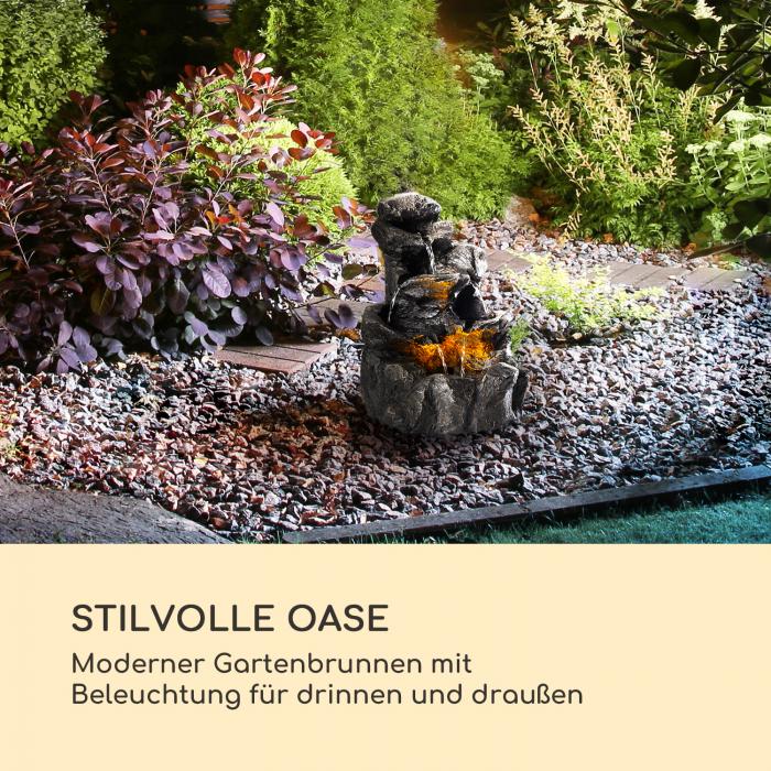 Rocky Waters Gartenbrunnen Mit Led Beleuchtung Fur Drinnen Und Draussen Geeignet 2 5w Material Polyresin Uv Und Frostbestandig Loopflow Concept Netzkabellange 10 M Automatische Luftb