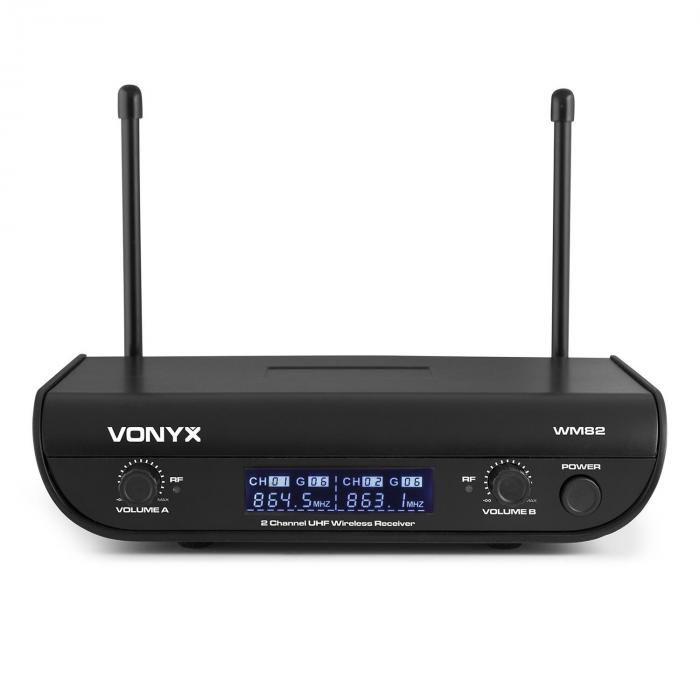 Vonyx WM82 Digital UHF 2-Kanal Funkmikrofon Set mit 2 Taschensendern 