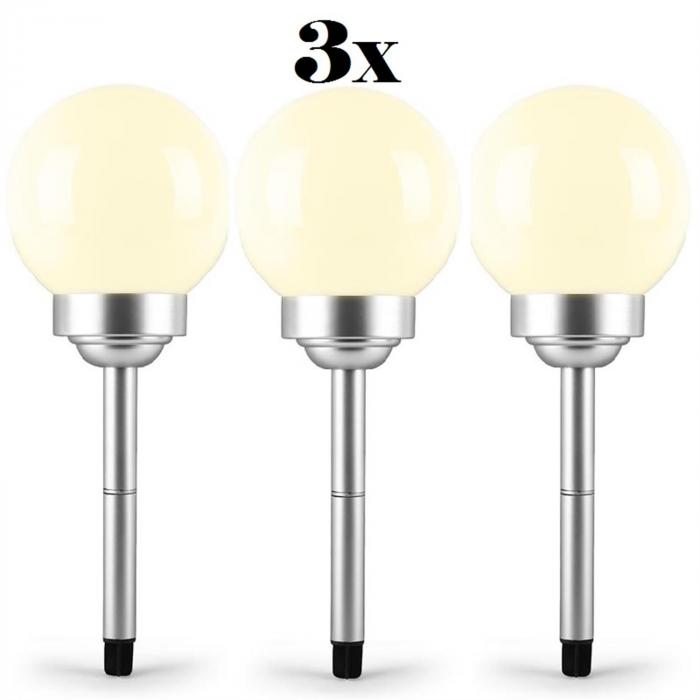 Solar Gartenlampe 3x Garten Balkon 4 Leds Warmes Weiss O 24cm