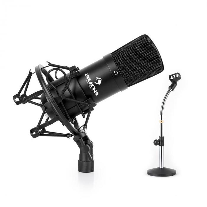 Studio Microphone Set w/ XLR Condenser Mic Black & Mic Table