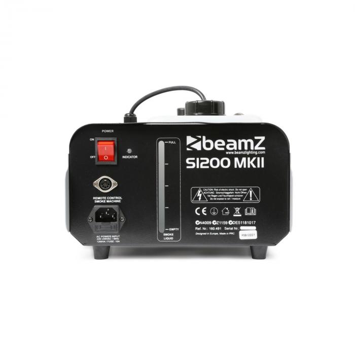 M/áquina de niebla Beamz S1200 MKII 200m/³ control remoto