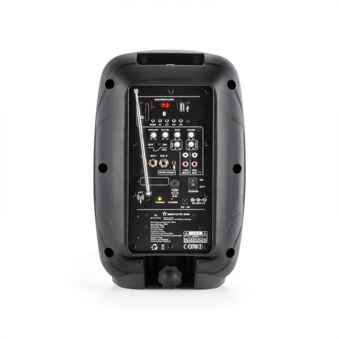 Malone Bushfunk 20 altavoz activo port/átil 400 W, bluetooth, micr/ófono, bater/ía, puerto USB, entrada SD, salida RCA, reproductor MP3, micro receptor integrado VHF, carcasa