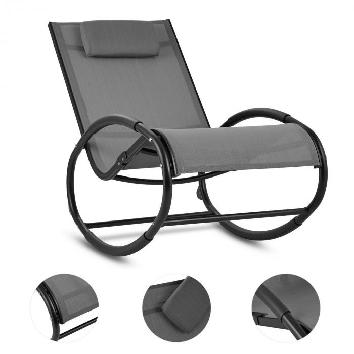 Blumfeldt Retiro Swinging Rocking Armchair Black Aluminum, Lying Surface made of Polyester, Two Safety Stoppers, Headrest