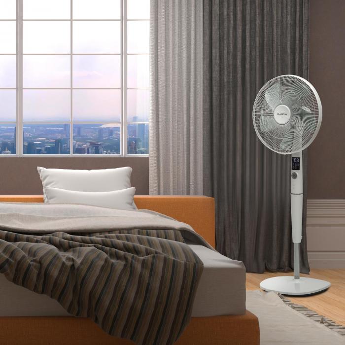 12 velocidades para Espacios hasta 80 m/³ KLARSTEIN Silent Storm Juego 2 Ventiladores de pie Bajo Consumo Set Ventilador Mando a Distancia Altura y /ángulo Regulable Silencioso Blanco