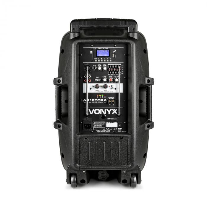 Vonyx AP1200PA sistema audio altoparlante portatile 12x 2 UHF MP3 BT Vonyx AP1200PA sistema audio altoparlante portatile 12x 2 UHF MP3 BT