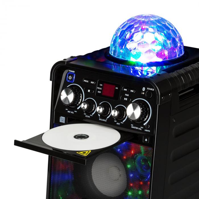 Rockstar LED Karaoke System CD Player Bluetooth USB AUX 2 x 6.3mm Black