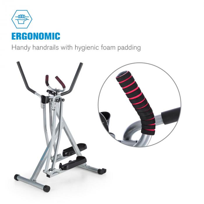 Silver Capital Sport Crosswalker /• Cross Trainer /• Exercise Bike /• Vertical and Horizontal Swinging Motion /• Built-in Training Computer /• Foam Padding /• Beverage Holder /• Foldable /• Black