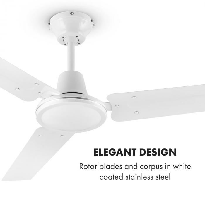 Klarstein Spin Doctor Ceiling Fan 122cm 55W 3 Blades Stainless Steel White