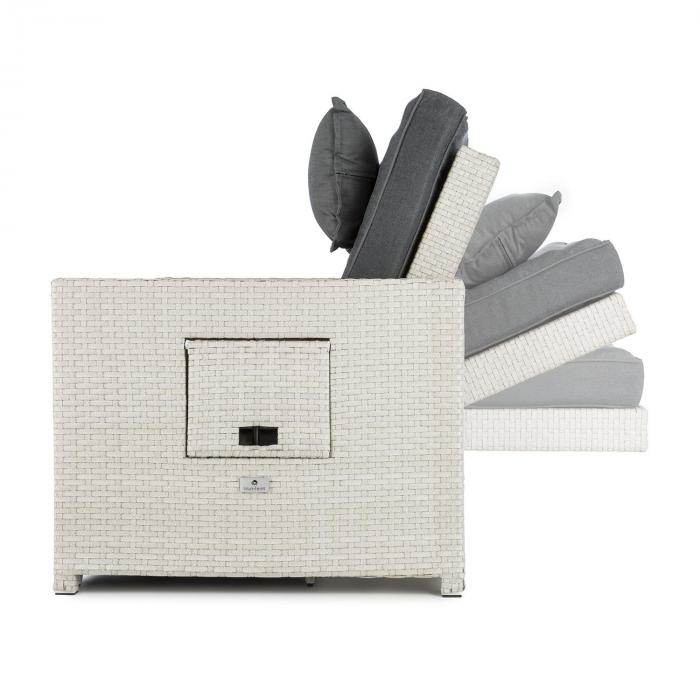 Komfortzone Rattan-Lounge-Sofa Zweisitzer Polyrattan Klapptische weiß