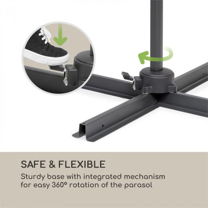 Estructura de Aluminio Revestimiento de PA Manivela Poli/éster Impermeable blumfeldt Belo Horizonte Base suministrada Rotaci/ón de 360/° Sombrilla Protecci/ón Solar UV 30 Altura Regulable Gris