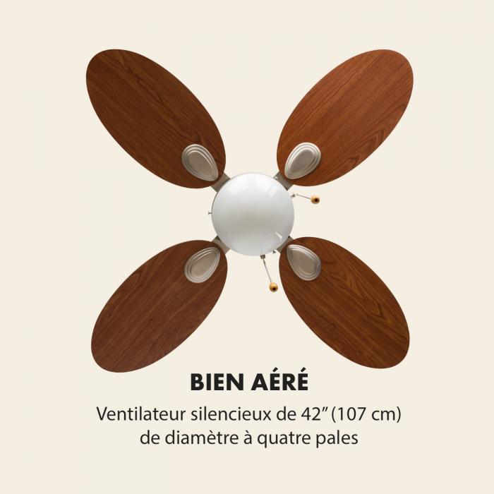 Klarstein Valderama Ventilateur De Plafond 2 En 1 42 60 W Plafonnier Aspect Cerisier
