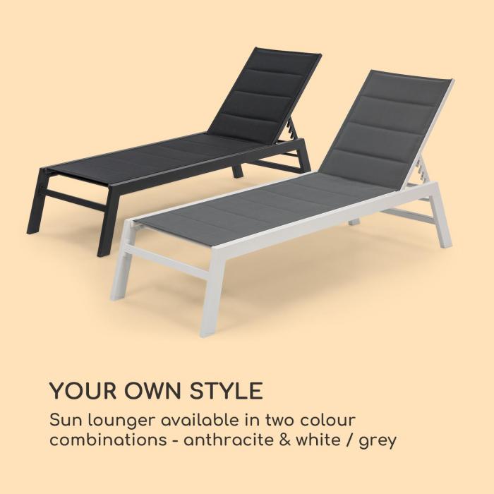 Renazzo Lounge Chaise longue de jardin 6 positions gris & blanc Renazzo Lounge Chaise longue de jardin 6 positions gris & blanc