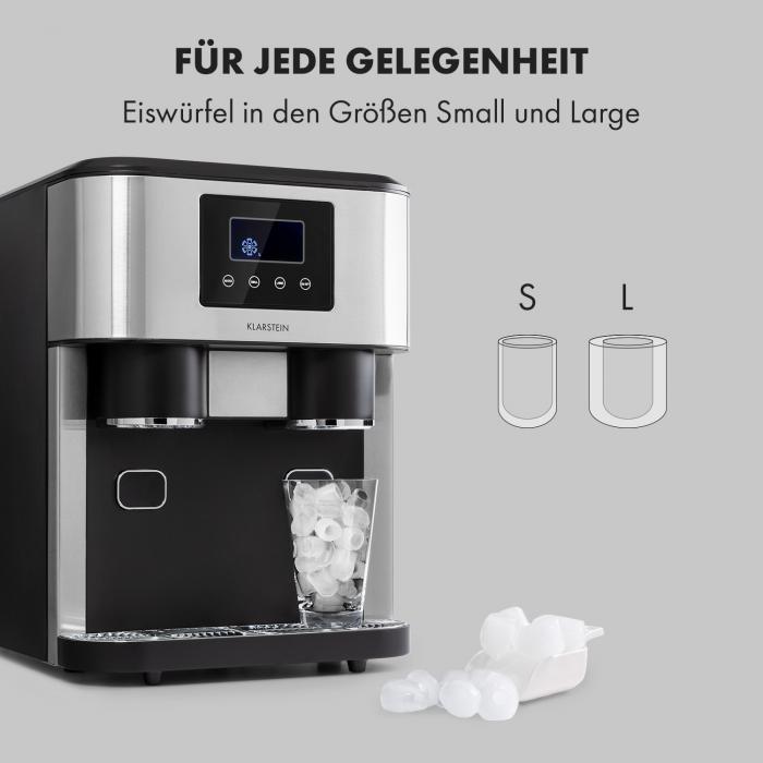 eiszeit crush eiswurfelmaschine 3 in 1 eiswurfel crushed ice wasserspender 2 eiswurfelgrossen 15 18 kg 24h lcd display wassertankkapazitat 1 8 liter eiskapazitat 600 g mit wasseran