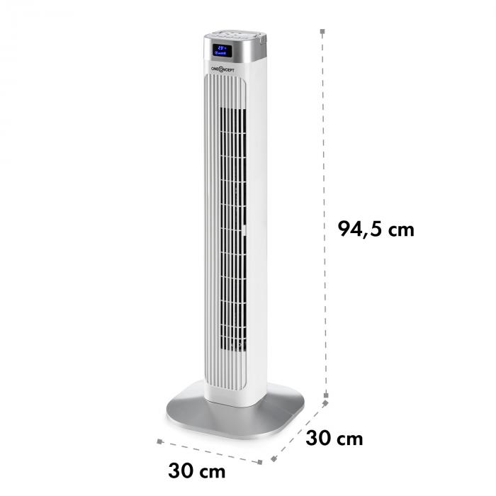 Oscillazione 45° Timer a Torre 50 Watt Telecomando Bianco Display LED Ventilatore Altezza 94,5 cm oneConcept Hightower 2G modalità Notturna 