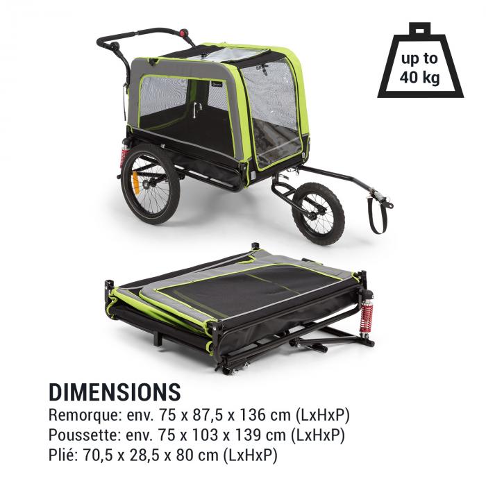 env mat/ériel : 600D Oxford Canvas 240 litres de Volume remorque et Poussette pour Chien KLAR FIT Husky Vario 2-en-1 SmartSpace Concept Charge maximale : 40 kg