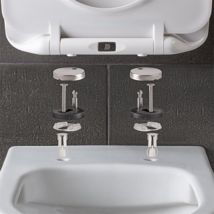 Dombach Aliano Tapa de wc Tapa de asiento de wc con sencilla instalación Asiento de inodoro de plástico duro Tapas de wc en forma de D,blanco Tapa de inodoro con cierre suave y lenta 